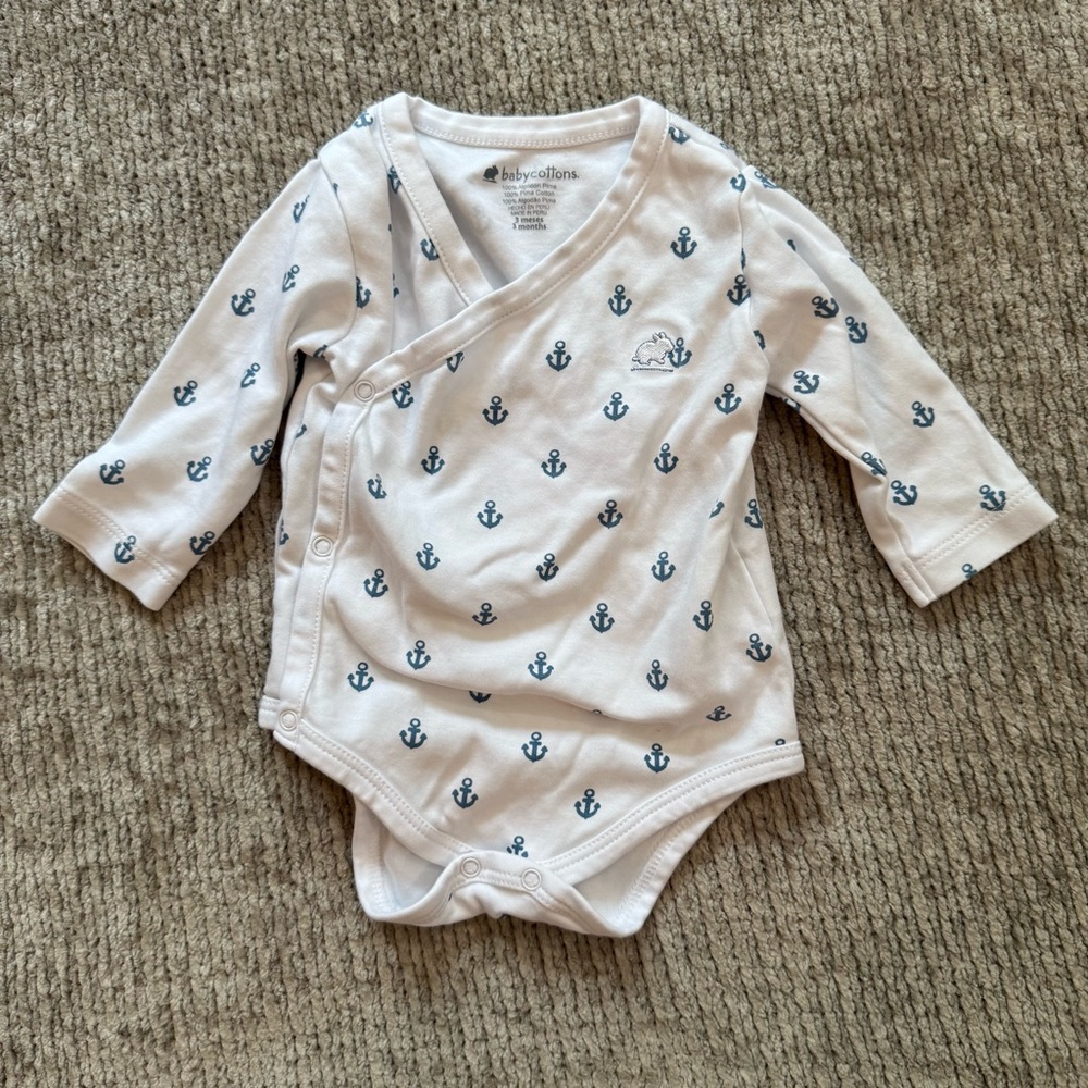 babycottons 3M White Anchor Print Wrap Bodysuit Pima‎ Cotton